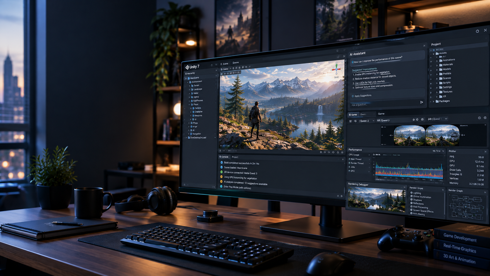 Unity 7 next generation game engine with modern game development tools, AI and advanced real-time graphics